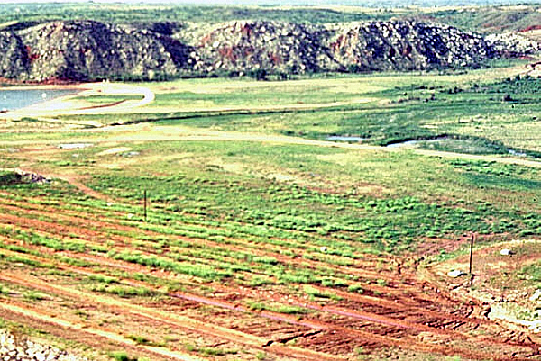 A view of recreation area from the dam and typical topography.