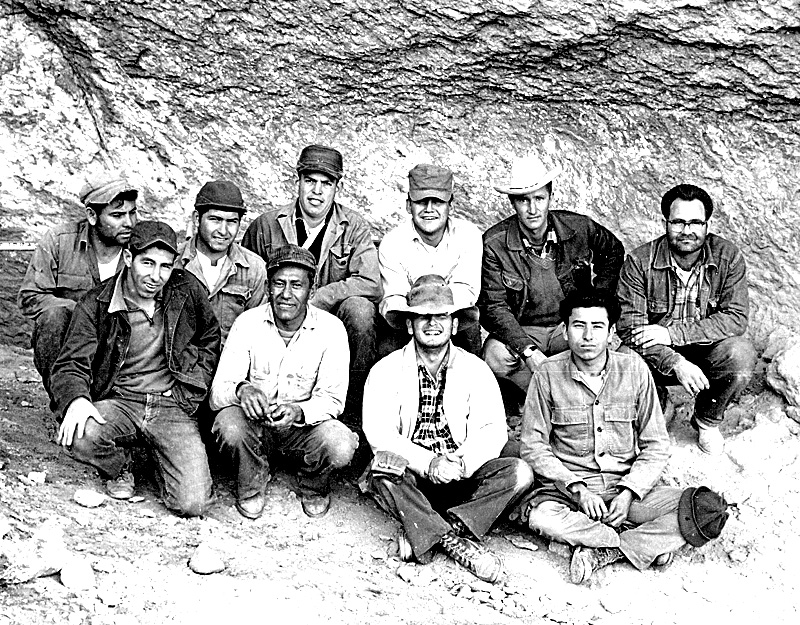 The 1963-64 Bonfire Crew. Front row (L-R): Richard Lugo, Reyes Magellane, Elton Prewitt, Cosme Hinojosa. Back row (L-R): Emilio Hinojosa, Florencio Hinojosa, Salome Cantu, Carlos Guerrero, Dave Dibble, and Bill Harrison. Not shown is photographer Roy Little.