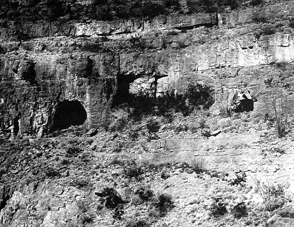 Pictograph symbol from a nearby cave in the Hueco Mountains. Although early investigators observed rock art in Ceremonial Cave, there is little of it visible today. Image from "Caves of the Upper Gila and Hueco Areas in New Mexico and Texas" by C.B. Cosgrove, 1947.