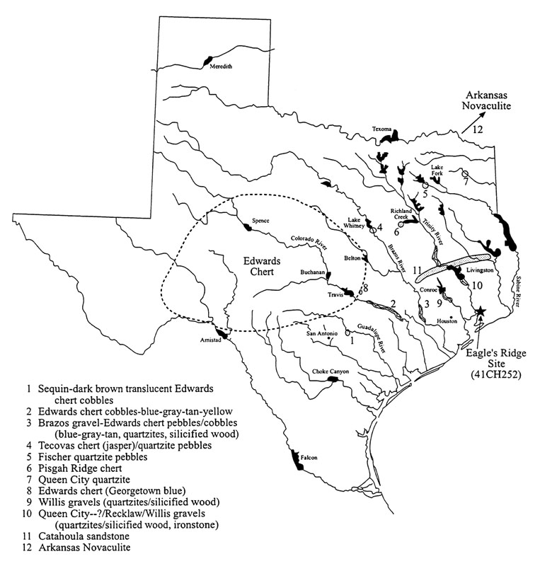 Sources of lithic raw material found at the Eagle Ridge site