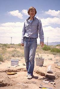 Site director Tom O'Laughlin at Firecracker Pueblo in the mid 1980s. For 10 years O'Laughlin worked with members of the El Paso Archaeological Society, university students, and many other volunteers, including members of the Texas Archeological Society to excavate the site. Photo by David Guiffe.