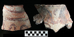 photo of large rim sherds of red-on-brown La Junta-style jars