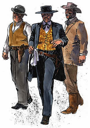 a man in a suit flanked by two friends