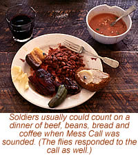 photo of plate of food, bowl of soup, and cup of dark beverage