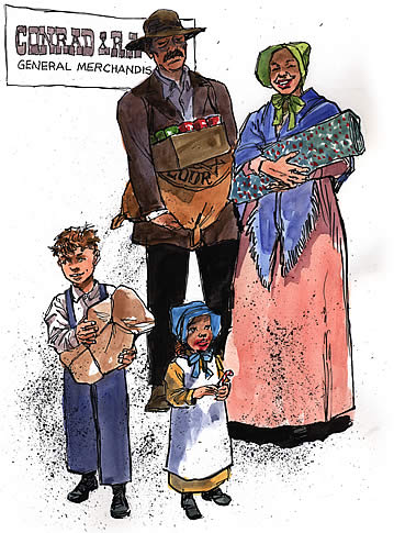 illustration of a woman, man, and two children