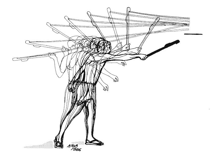 schematic drawing of a man using an atlatl