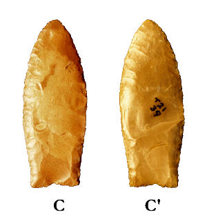 Obverse and reverse views of Clovis point from Morris Weeks collection