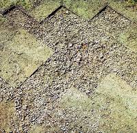 overhead photo of burned rock midden