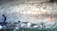 Today the Red Monochrome pictographs at Painted Rock Shelter persist despite periodic inundation and fluctuating moisture levels. Photo by Steve Black.