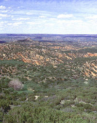 U.S. Army soldiers and Indian warriors engaged in running battles through rugged terrain such as this near Palo Duro Canyon during the Red River War. Photo courtesy of the Texas Historical Commission.