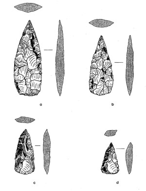 illustration of resharpened Refugio points