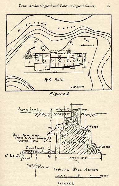 Image of drawing of site map (top) and  schematic section of room wall.