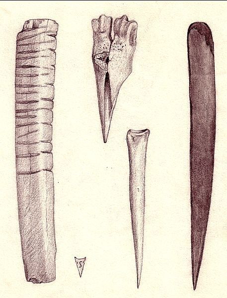 Image of page of drawings of bone tools.