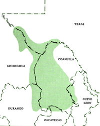 map showing primary concentration of cadelilla plants and wax production